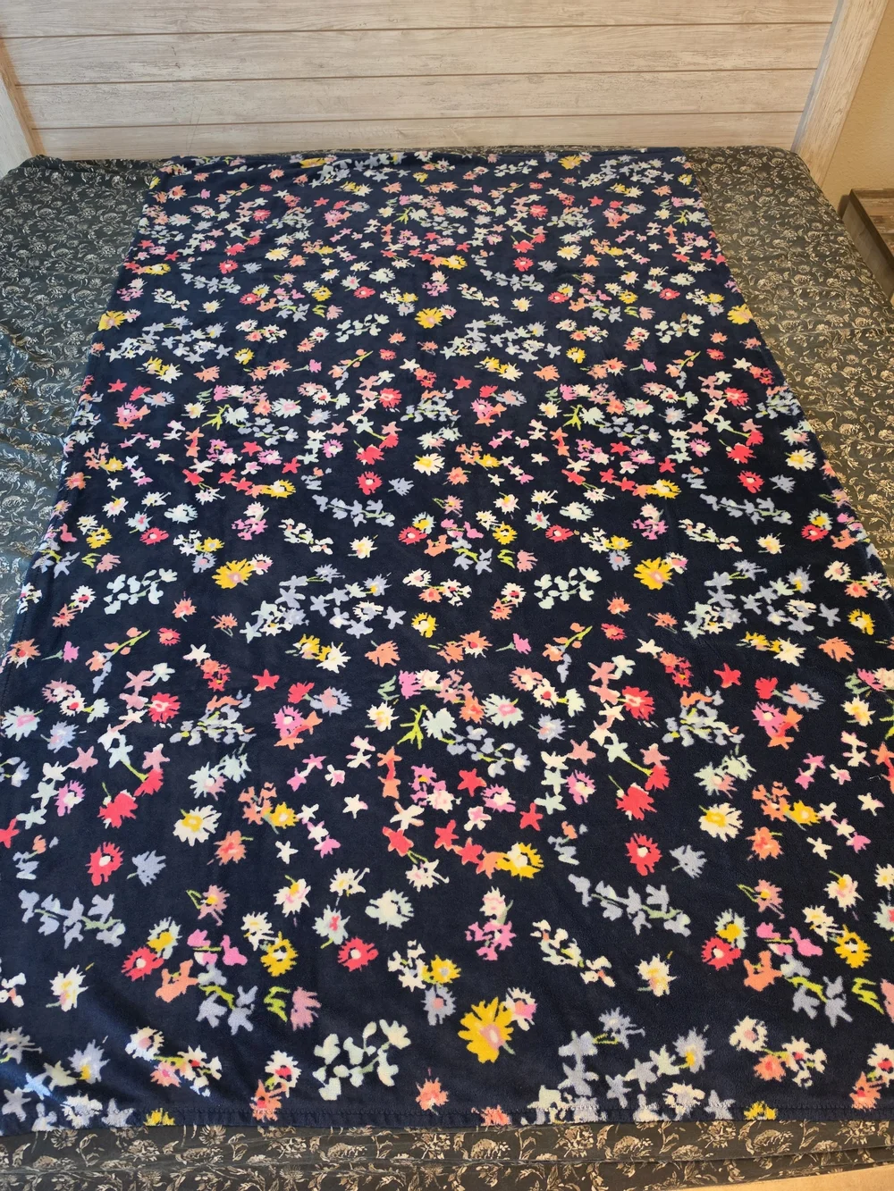 Floral Navy Plush Throw Blanket